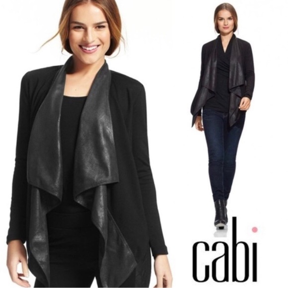 CAbi Jackets & Blazers - CABI #527 Owens Black Faux Leather Open Front Waterfall Drape Cascading Jacket
